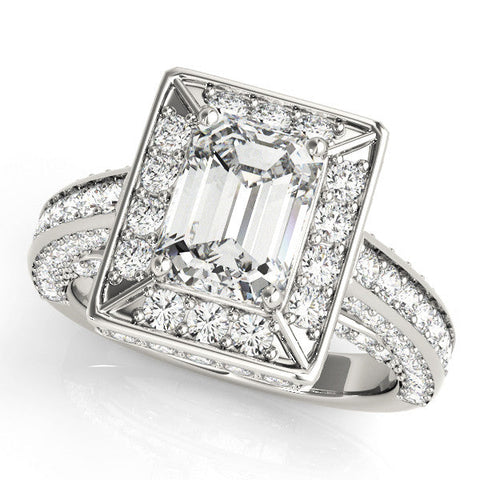 White gold Radiant Cut Halo Pave Split Shank Prong Setting Ring