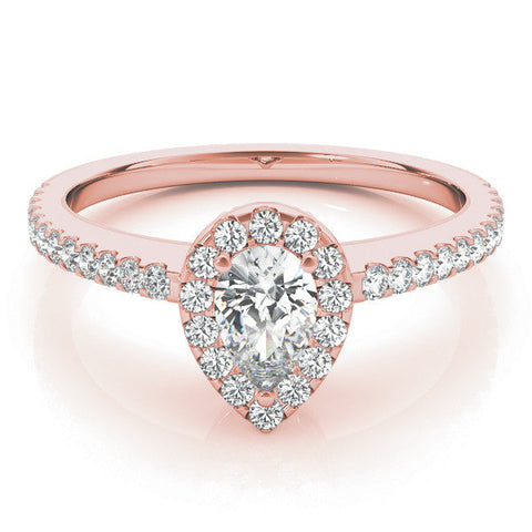 Rose gold Pear Halo Diamond Engagement Ring with Pavé Band and Prong Setting