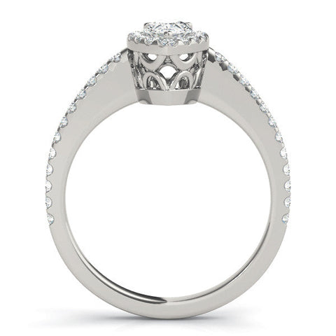 Platinum Pear Halo Diamond Engagement Ring with Pavé Band and Prong Setting