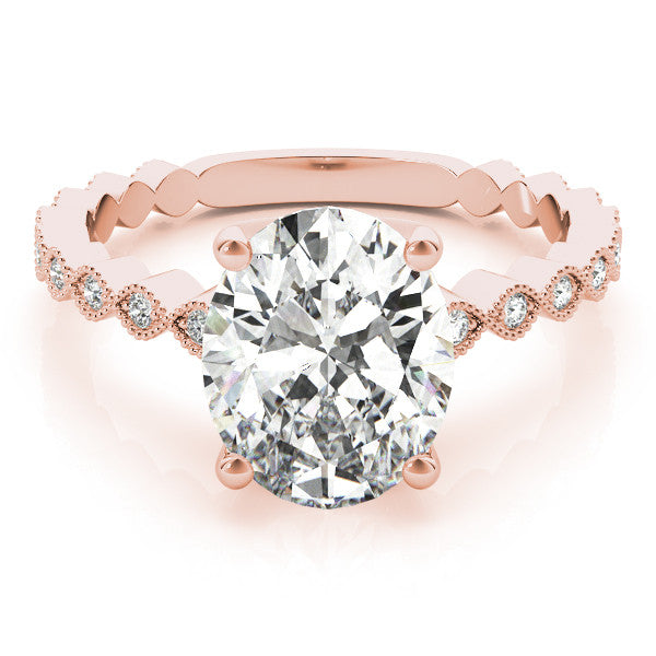 Rose gold Oval Solitaire Diamond Ring with Infinity Twist Band and Four-Prong Setting
