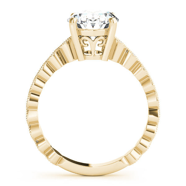 Yellow gold Oval Solitaire Diamond Ring with Infinity Twist Band and Four-Prong Setting