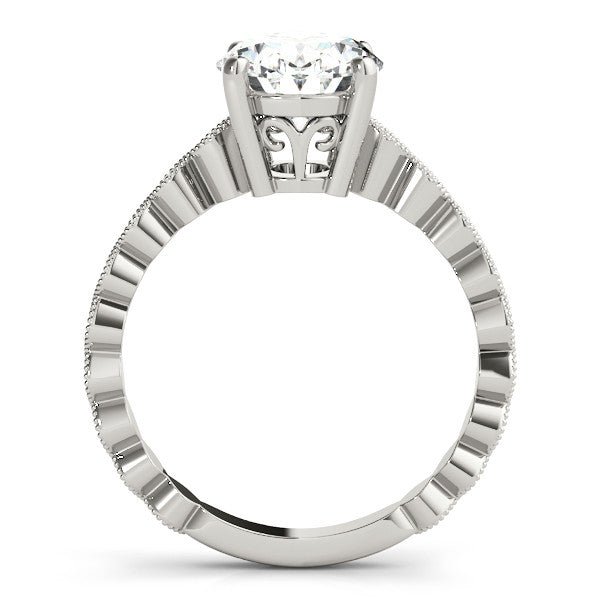 Silver Oval Solitaire Diamond Ring with Infinity Twist Band and Four-Prong Setting