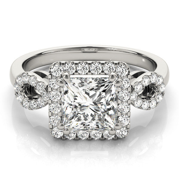 Silver Princess Cut Halo Diamond Infinity Band with Four-Prong Setting