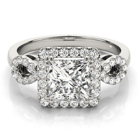 Silver Princess Cut Halo Diamond Infinity Band with Four-Prong Setting