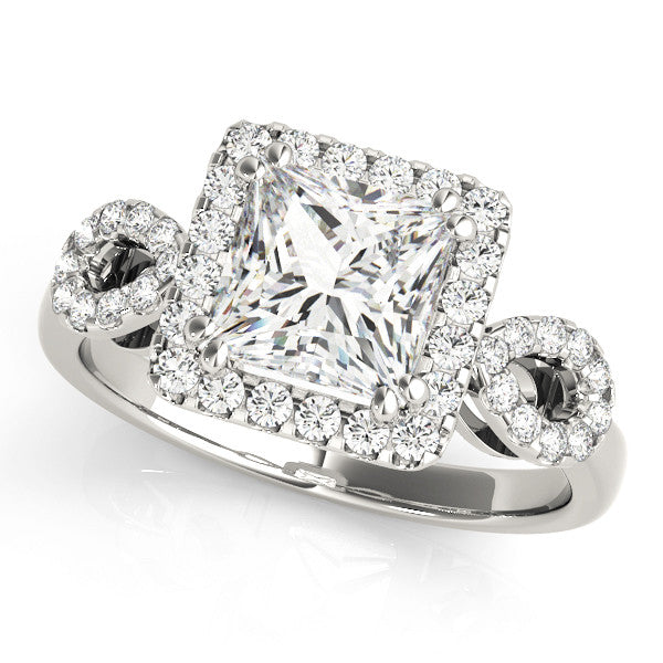 White gold Princess Cut Halo Diamond Infinity Band with Four-Prong Setting