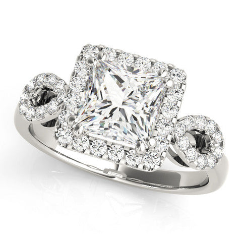 Silver Princess Cut Halo Diamond Infinity Band with Four-Prong Setting
