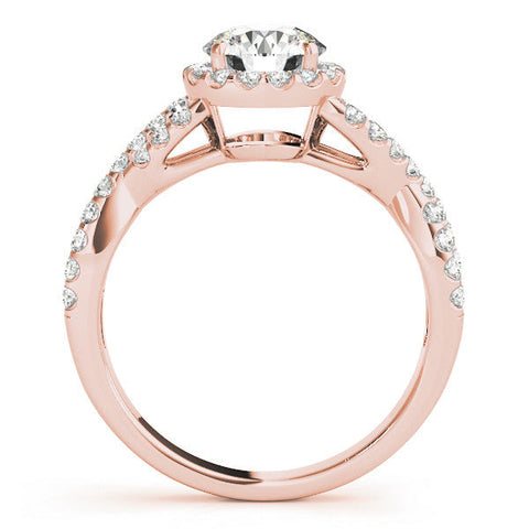 Rose gold Round Halo Twist Band Solitaire Ring with Four-Prong Setting