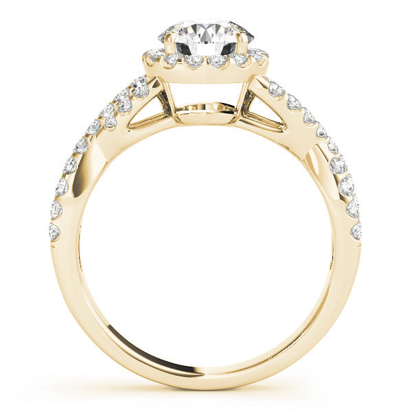 Yellow gold Round Halo Twist Band Solitaire Ring with Four-Prong Setting