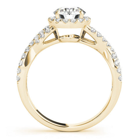 Yellow gold Round Halo Twist Band Solitaire Ring with Four-Prong Setting