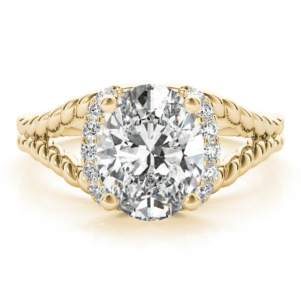 Yellow gold Oval Halo Twisted Band Four-Prong Ring