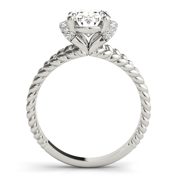 Silver Oval Halo Twisted Band Four-Prong Ring