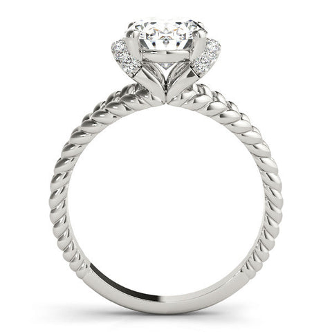White gold Oval Halo Twisted Band Four-Prong Ring