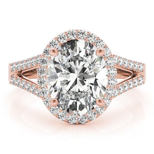 Rose gold Oval Halo Split Shank Diamond Ring with Four-Prong Setting