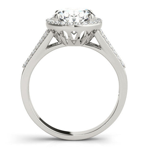 White gold Oval Halo Split Shank Diamond Ring with Four-Prong Setting