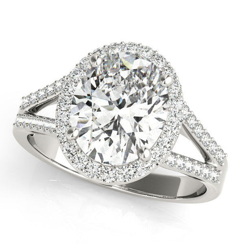 White gold Oval Halo Split Shank Diamond Ring with Four-Prong Setting