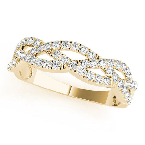 Yellow gold Pave Round Diamond Twist Band with Shared Prong Setting