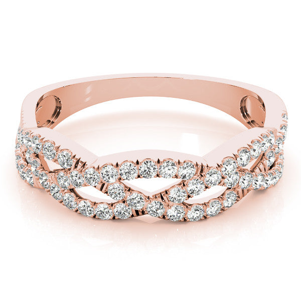 Rose gold Pave Round Diamond Twist Band with Shared Prong Setting