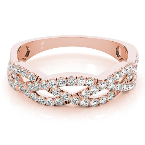 Rose gold Pave Round Diamond Twist Band with Shared Prong Setting