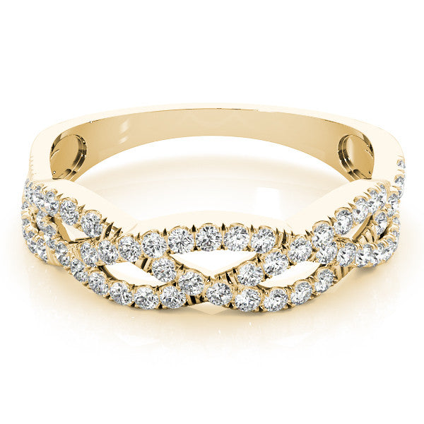 Yellow gold Pave Round Diamond Twist Band with Shared Prong Setting
