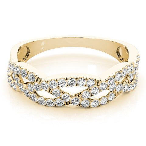 Yellow gold Pave Round Diamond Twist Band with Shared Prong Setting