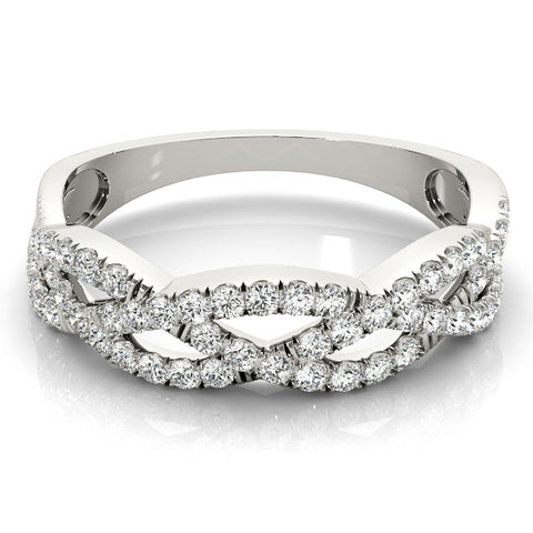 Platinum Pave Round Diamond Twist Band with Shared Prong Setting