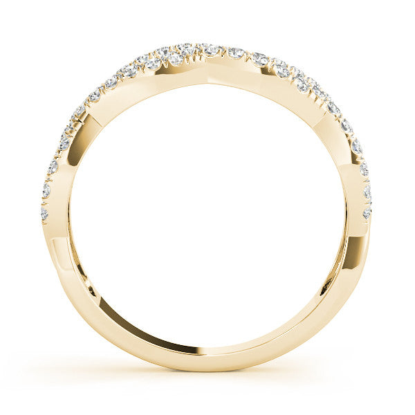 Yellow gold Pave Round Diamond Twist Band with Shared Prong Setting