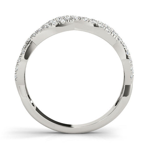 White gold Pave Round Diamond Twist Band with Shared Prong Setting