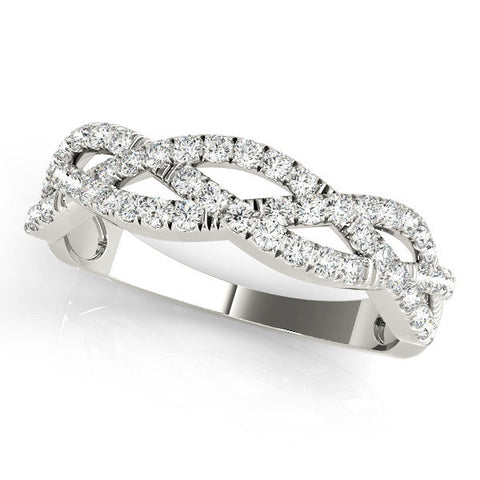 White gold Pave Round Diamond Twist Band with Shared Prong Setting