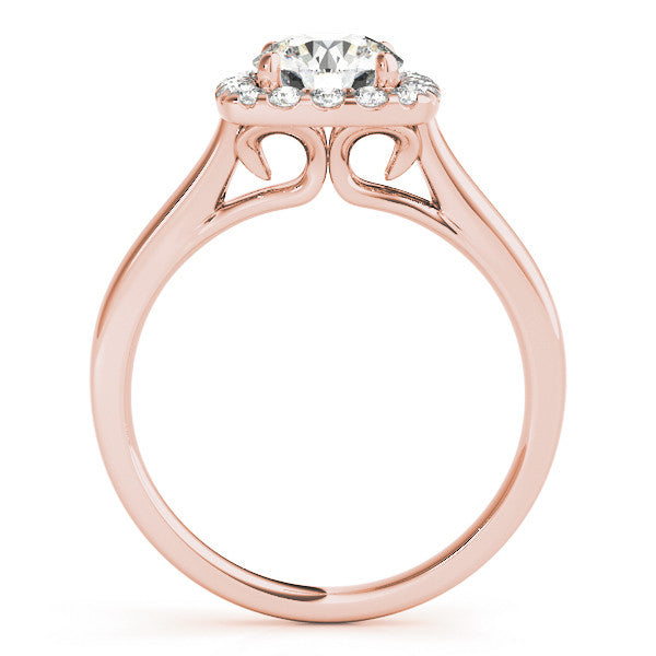 Rose gold Cushion Halo Round Diamond Solitaire Ring with Pavé Band and Four-Prong Setting