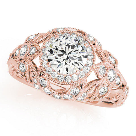 Rose gold Round Halo Filigree Diamond Engagement Ring with Prong Setting