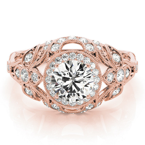 Rose gold Round Halo Filigree Diamond Engagement Ring with Prong Setting