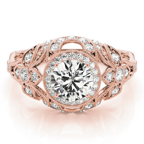 Rose gold Round Halo Filigree Diamond Engagement Ring with Prong Setting