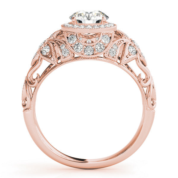 Rose gold Round Halo Filigree Diamond Engagement Ring with Prong Setting
