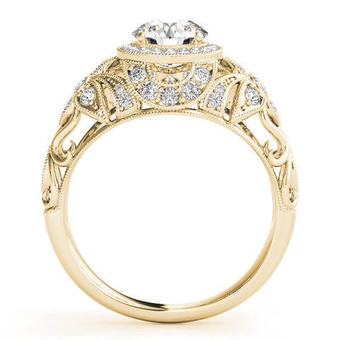 Yellow gold Round Halo Filigree Diamond Engagement Ring with Prong Setting