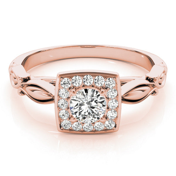 Rose gold Round Halo Diamond Engagement Ring with Square Setting and Infinity Band