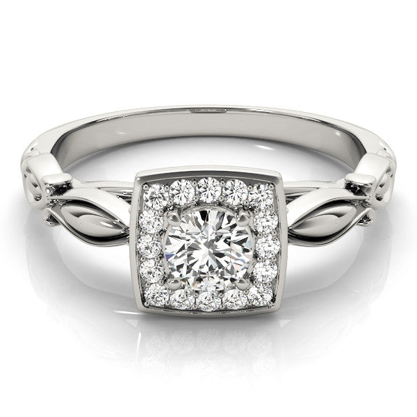 White gold Round Halo Diamond Engagement Ring with Square Setting and Infinity Band