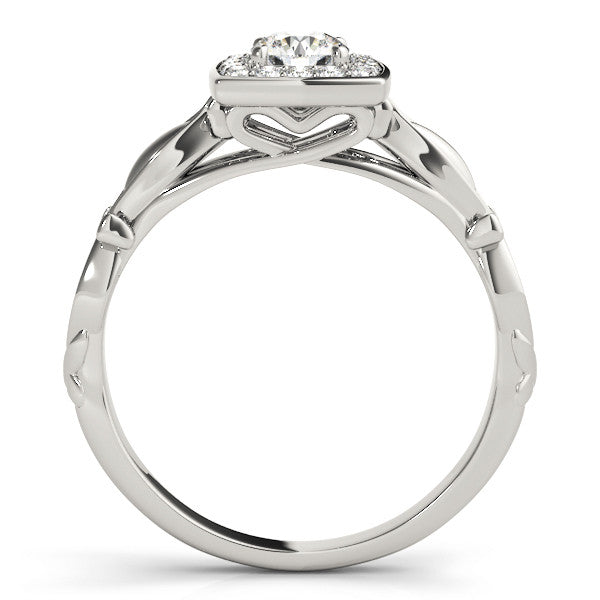White gold Round Halo Diamond Engagement Ring with Square Setting and Infinity Band