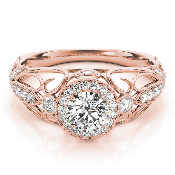 Rose gold Round Halo Filigree Diamond Engagement Ring