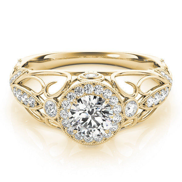 Yellow gold Round Halo Filigree Diamond Engagement Ring