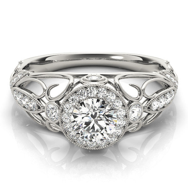 Platinum Round Halo Filigree Diamond Engagement Ring