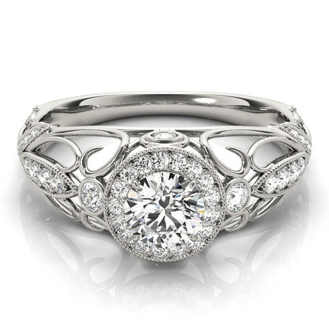 Platinum Round Halo Filigree Diamond Engagement Ring
