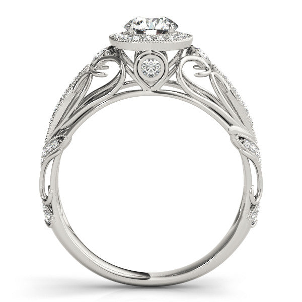 Platinum Round Halo Filigree Diamond Engagement Ring