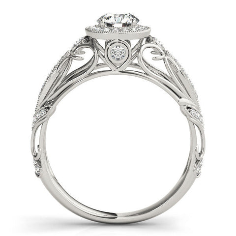 Platinum Round Halo Filigree Diamond Engagement Ring