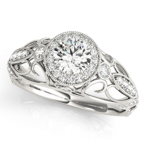 Silver Round Halo Filigree Diamond Engagement Ring