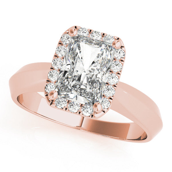 Rose gold Princess Halo Diamond Ring with Cathedral Band and Four-Prong Setting