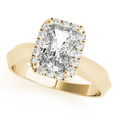 Yellow gold Princess Halo Diamond Ring with Cathedral Band and Four-Prong Setting