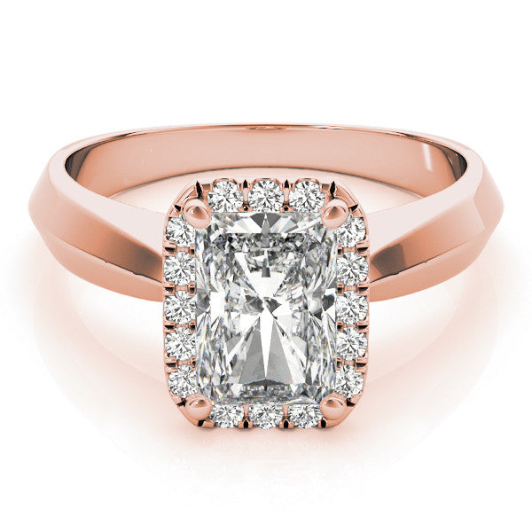 Rose gold Oval Halo Diamond Ring with Cathedral Band and Four-Prong Setting