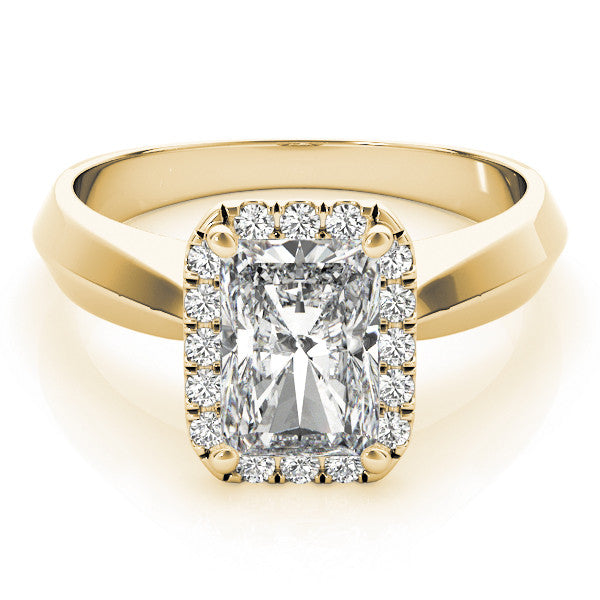 Yellow gold Heart Halo Diamond Ring with Cathedral Band and Four-Prong Setting