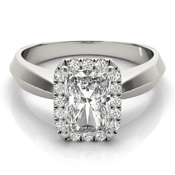White gold Round Halo Diamond Ring with Cathedral Band and Four-Prong Setting
