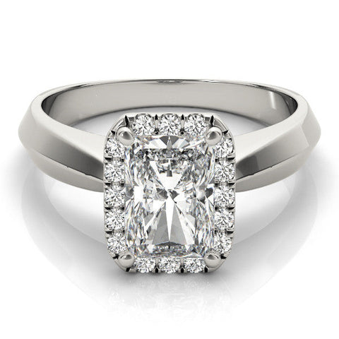 Silver Oval Halo Diamond Ring with Cathedral Band and Four-Prong Setting